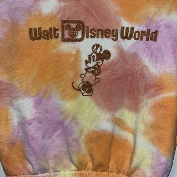 Disney Cropped Sherbet Tie Dye Sweatshirt w Minnie Mouse Embroidered WDW S Small - Picture 3 of 10